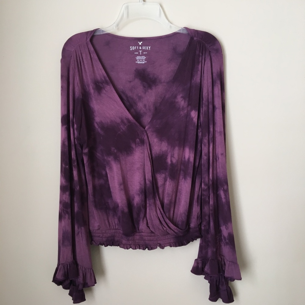 American Eagle Tie Dye V-neck Wrap Top